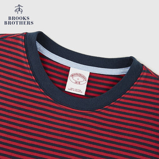 Brooks Brothers BrooksBrothers）男士24早春棉刺绣LOGO条纹短袖T恤 B645-红色 S