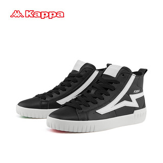 Kappa 卡帕 百搭滑板鞋子男女同款运动休闲鞋黑白厚底显高小白鞋 黑色/经典白 37