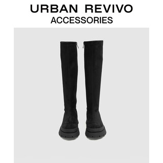 URBAN REVIVO冬女时尚休闲绒面弹力圆头长靴UAWS30056 黑色 37
