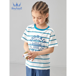 水孩儿（SOUHAIT）童装男童短袖夏季男童T恤儿童中大童宝宝圆领衫舒适柔软 松石蓝 130