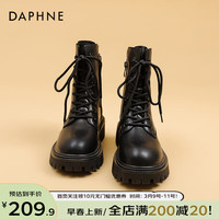 达芙妮(DAPHNE)厚底马丁靴女英伦风炸街机车靴小个子增高瘦瘦短靴骑士靴 黑色 35