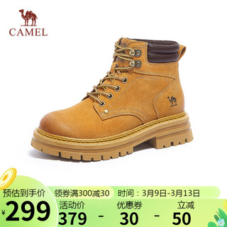 CAMEL 骆驼 经典大黄靴反绒系带粗跟户外工装靴短靴 L23W076065 土黄 36 L23W076065,土黄