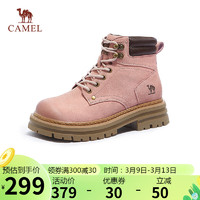 骆驼（CAMEL）经典大黄靴反绒系带粗跟户外工装靴短靴 L23W076065 粉色 36 L23W076065,粉色