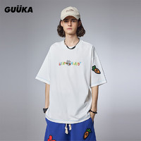 古由卡（GUUKA）xAGAHO联名简约短袖T恤男春夏潮 柔软舒适时尚百搭上衣宽松 白色 S
