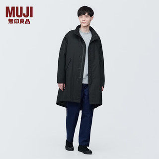 无印良品 MUJI 男式 木棉混 大衣 风衣外套男中长款长袖 早春AD0VDA4S 黑色 S(165/84A)