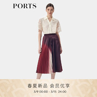 PORTS宝姿2024早春女装朗姆红棕印花百褶半裙LT8S054TPP020 朗姆红色印花 2