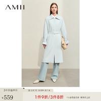 AMII2024春通勤风翻领单排扣配腰带风衣女布标装饰落肩袖上衣 净水色 170/92A/XL