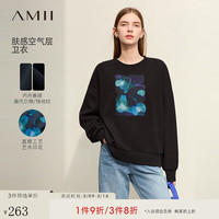 AMII2024春圆领抽象幻影印花肤感空气层卫衣女宽松落肩袖12441038 黑色 170/92A/XL