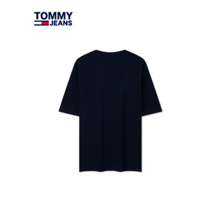 TOMMY JEANS 24春季男女纯棉潮流艺术体刺绣宽松短袖T恤DM0DM18579 藏青色C1G XS （：100-120斤）