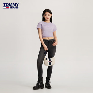 TOMMY JEANS【美式休闲】24春夏女装纯棉刺绣修身净色短袖T恤17827 淡紫色W06 XS