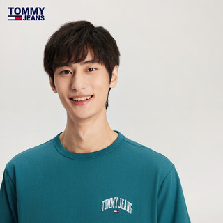 TOMMY JEANS 24春夏男装纯棉字母刺绣合身短袖T恤18665 蓝绿色CT0 S（：120-135斤）