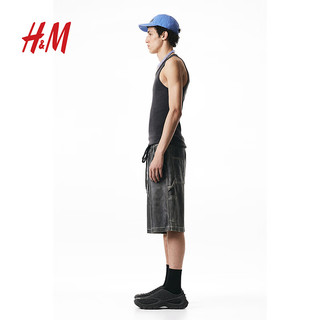 H&M【H2合作系列】男装背心2024春季棉质修身罗纹背心1226191 黑色 165/84A XS