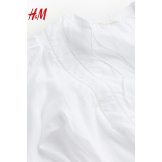 H&M2024春季女装衬衫时尚休闲百搭苎麻混纺上衣1228352 白色 170/104A L