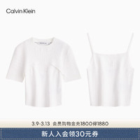 Calvin Klein Jeans24春夏女士刺绣纯棉针织罩衫背心吊带两J223332 YAF-月光白 L