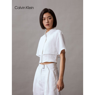 Calvin Klein Jeans24春夏女士简约字母印花含亚麻短款短袖衬衫J223335 YAF-月光白 XS