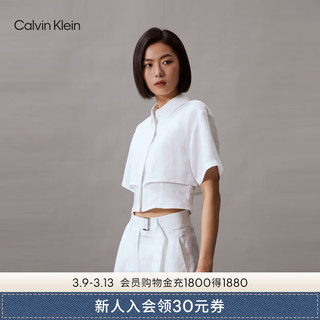 Calvin Klein Jeans24春夏女士简约字母印花含亚麻短款短袖衬衫J223335 YAF-月光白 M