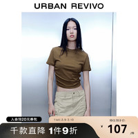 UR2024春季女装休闲简约百搭褶皱修身圆领短袖T恤UWV440099 熟褐色 M