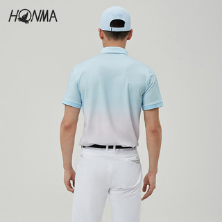 HONMAHONMA【专业高尔夫】渐变印POLO衫清新运动T恤男 浅蓝 XL
