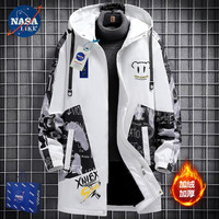 NASALIKE潮牌中长款风衣男春秋冬季连帽外套男宽松加绒外套男大码风衣 N89白色加绒(秋冬款) 4XL(180-190cm 175-195斤) 4XL(180-190cm 180-200斤)