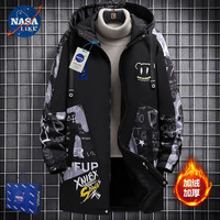 NASALIKE潮牌中长款风衣男春秋冬季连帽外套男宽松加绒外套男大码风衣 N89黑色加绒(秋冬款) XL(168-175cm 120-140斤)