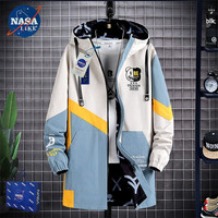 NASALIKE潮牌中长款风衣男春秋冬季连帽外套男宽松加绒外套男大码风衣 N38蓝色(春秋款) 2XL(173-180cm 140-160斤)