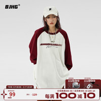 BJHG不计后果 美式插肩长袖T恤女春季2023潮流圆领内搭宽松打底衫 酒红色 XL