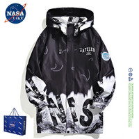 NASALIKE潮牌中长款风衣男春秋冬季连帽外套男宽松加绒外套男大码风衣 N09黑色(春秋款) 4XL(180-190cm 175-195斤)