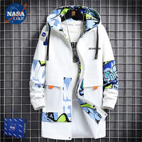 NASALIKE潮牌中长款风衣男春秋冬季连帽外套男宽松加绒外套男大码风衣 N309白色(春秋款) 2XL(173-180cm 140-160斤)