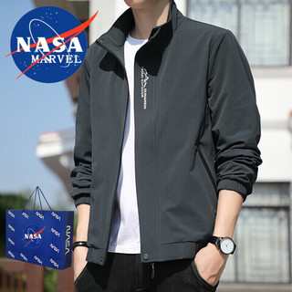 NASA MARVEL夹克男秋冬外套百搭防风春款冲锋上衣宽松大码户外 黑色 4XL  4XL（160斤-180斤）