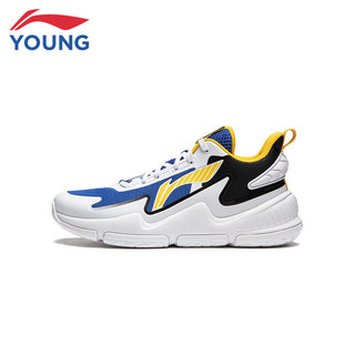 LI-NING 李宁 童鞋儿童篮球鞋男大童云科技减震回弹运动鞋YKBU050-9标准白/苍蓝色/黑色40