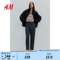 H&M混深灰色格雷系穿搭女装2024春季重磅高腰汗布西裤1216397 混深灰色 170/88A