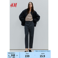 H&M混深灰色格雷系穿搭女装2024春季重磅高腰汗布西裤1216397 混深灰色 160/72A