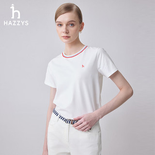哈吉斯（HAZZYS）女装 2024春夏女士撞色圆领休闲风T恤女ASTSE0BBE64 白色 WT 170/92A 42