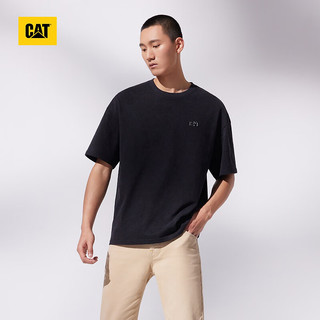 CAT 卡特彼勒 卡特24春夏男户外做旧工艺logo印花T恤 黑色 S