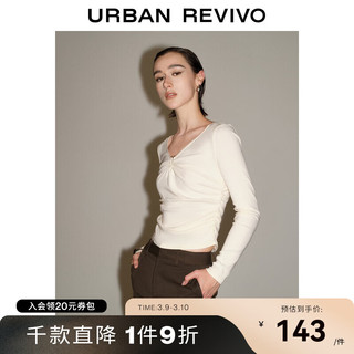 URBAN REVIVO UR2024春季女装时髦U型金属扣镂空褶皱长袖T恤UWG440053 米白 XL