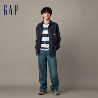 Gap 盖璞 男女装春秋LOGO高级通勤翻领长袖衬衫宽松休闲上衣840769