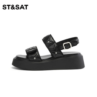ST&SAT 星期六 夏季坡跟女鞋厚底欧美风舒适沙滩凉鞋女（多批次发货） 黑色（厚底） 39