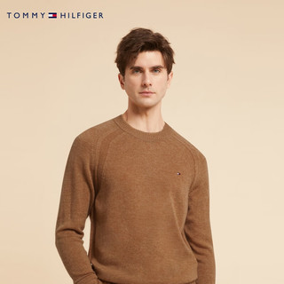 TOMMY HILFIGER【100%羊毛】男装简约合身圆领打底羊毛衫针织毛衣02616 暖姜黄ADU XS