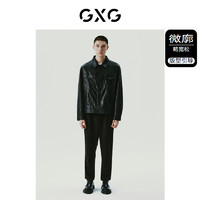 GXG 男装 黑色简约时尚翻领皮衣夹克外套男士 23年冬季