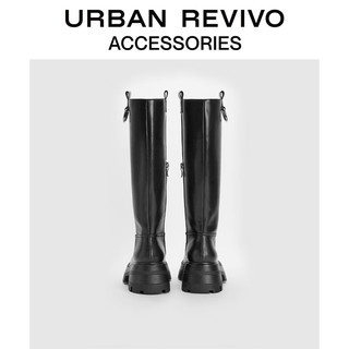 URBAN REVIVO女士潮酷骑士细腻哑光感长靴UAWS32227 正黑 35