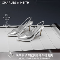 CHARLES&KEITH时尚链条尖头高跟鞋凉鞋女士鞋CK1-60280377 Silver银色 37