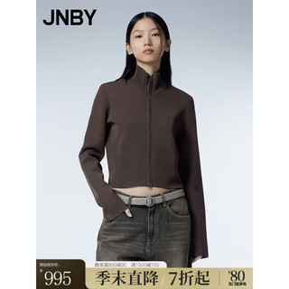 江南布衣（JNBY）针织开衫女修身短款复古港风高领5N9311450 201/暗咖 XL
