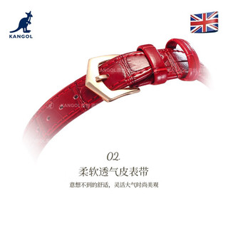 KANGOL女士手表复古简约气质款钢带防水腕表女K121 红带红面