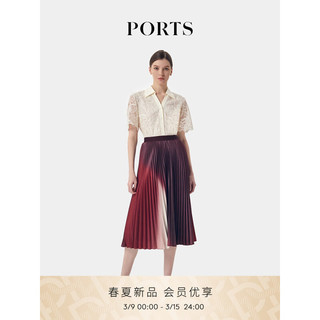 PORTS宝姿2024早春女装朗姆红棕印花百褶半裙LT8S054TPP020 朗姆红色印花 10