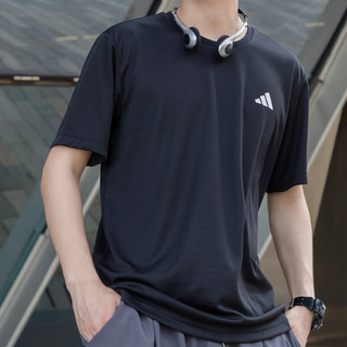 阿迪达斯 （adidas）男款短袖 2024春季比赛训练跑步透气圆领运动T恤 HR8727/黑色 M