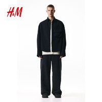 H&M【H2合作系列】男女同款2024春季大廓形口袋衬衫1225978 黑色 180/116A