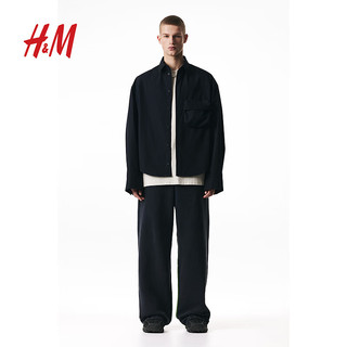 H&M【H2合作系列】男女同款2024春季大廓形口袋衬衫1225978 黑色 175/100A