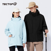 探拓（TECTOP）户外宽松工装风衣冲锋衣男女同款单层防风登山徒步旅行外套登山服 黑色 2XL