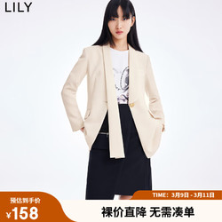 LILY 春新款女装小众设计感不对称时尚一粒扣洋气修身西装外套 604米白 L