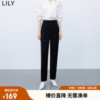 LILY 2023秋新款女装时尚气质通勤款纯色显瘦直筒九分裤西式休闲裤 510黑色 XL